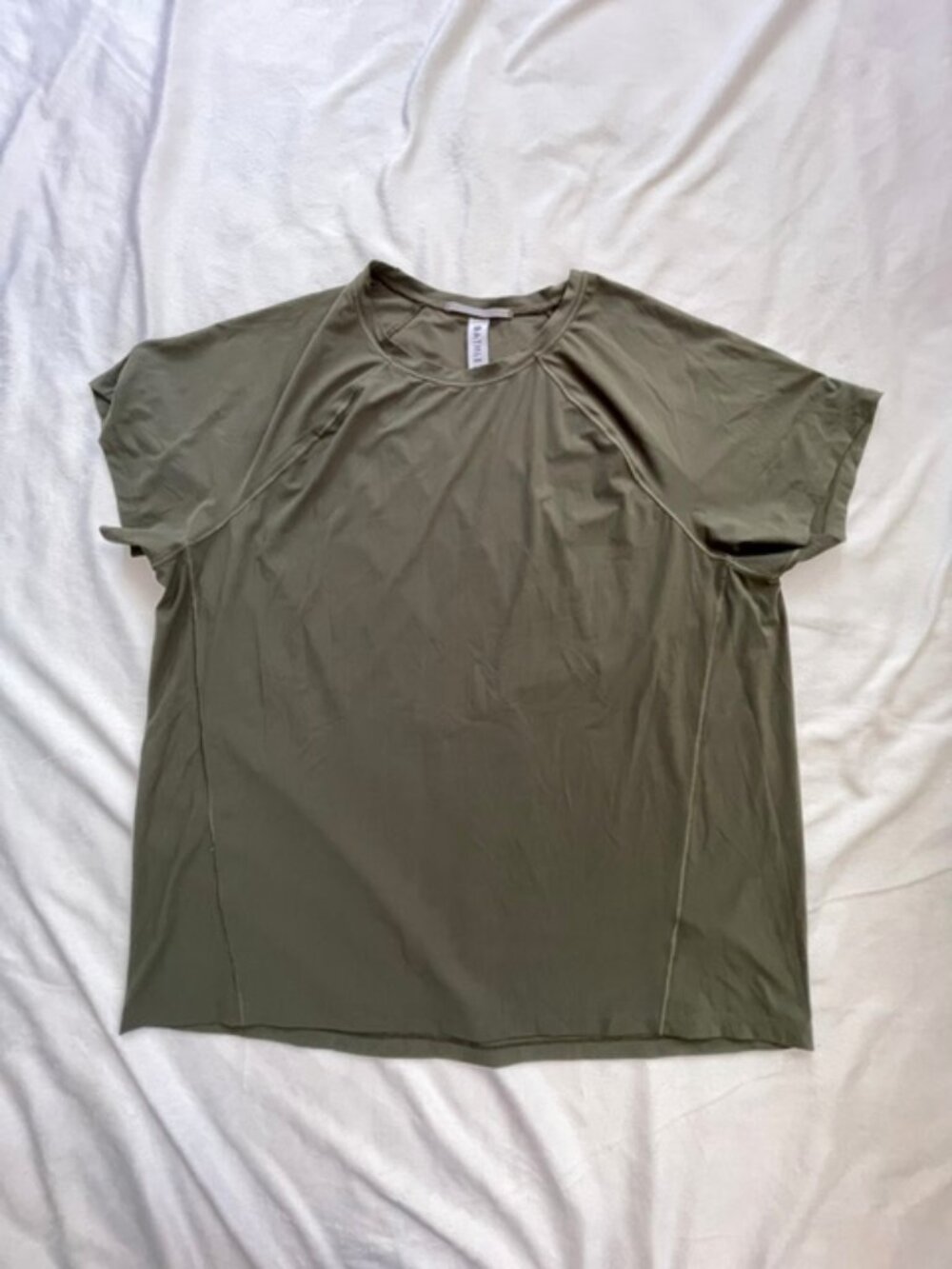 Athleta Women's Activewear Crew Neck Short Sleeve Top, Olive Green, Size L